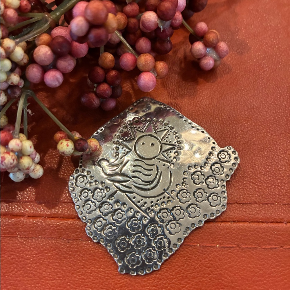 Sterling Silver Large Mexican Los Ballesteros Shining Girl w/ Flowers Brooch